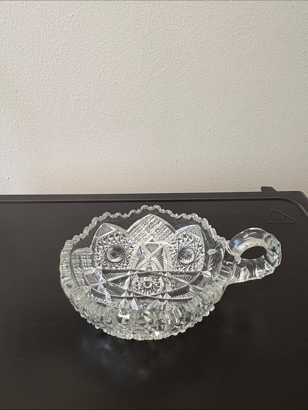 Vintage Imperial Glass NUCUT Crystal Handled Nappy Dish 6” - Gently Used